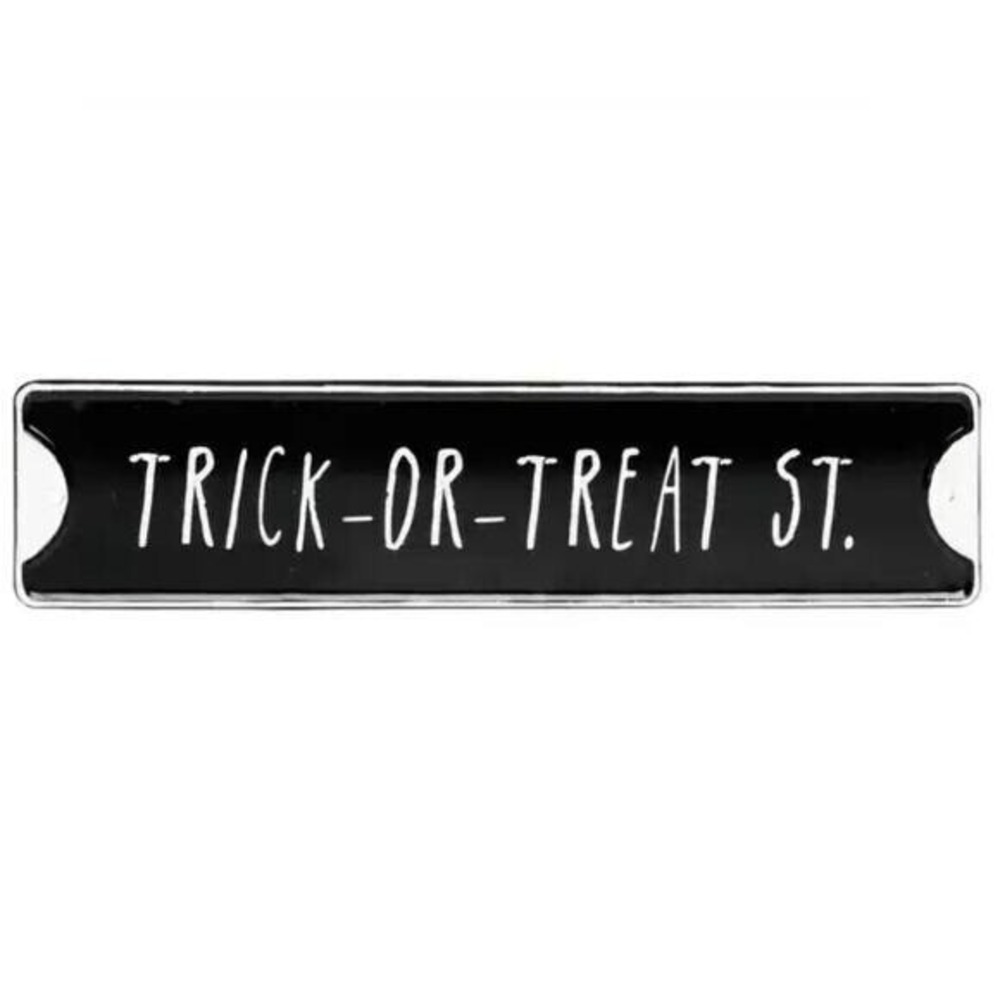 Halloween Directional Embossed Enamel Metal Road Sign Black Trick or Treat St‎